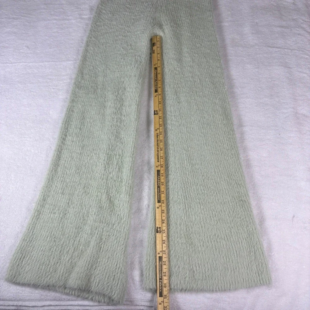 Nasty Gal Sweater Set Womens M Mint Green Fuzzy Eyelash Knit Wide Leg Loungewear